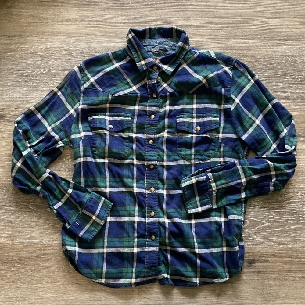 Jachs Girlfriend Green and Blue Plaid Shirt